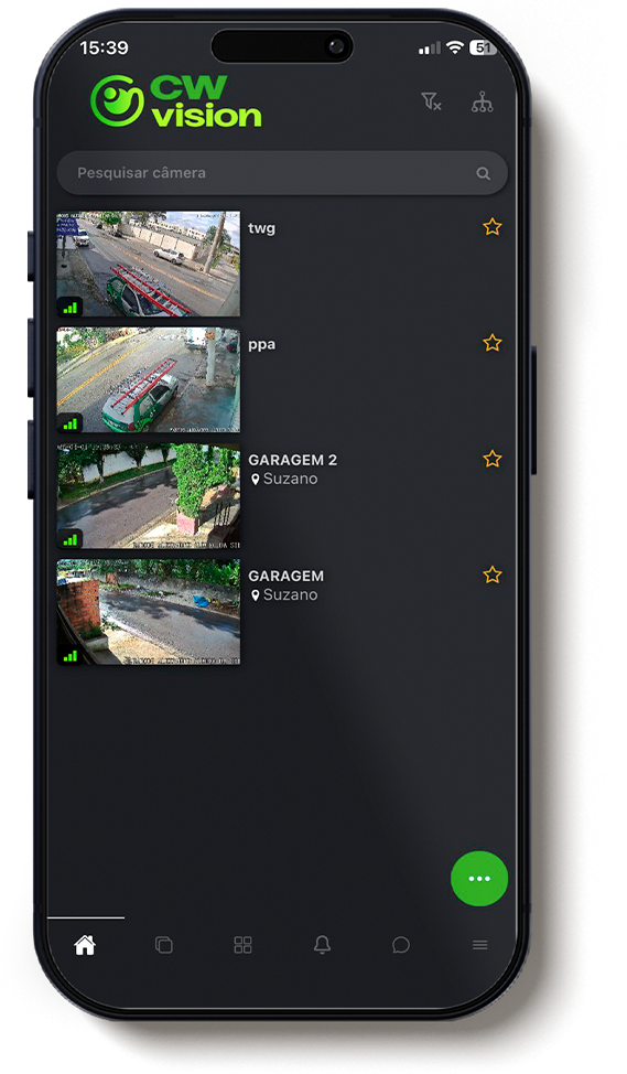 App CW Vision – lista de câmeras de monitoramento
